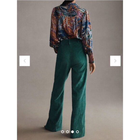 NWT Farm Rio Corduroy Wide Leg Pants Size L Green High waist - Picture 2 of 11